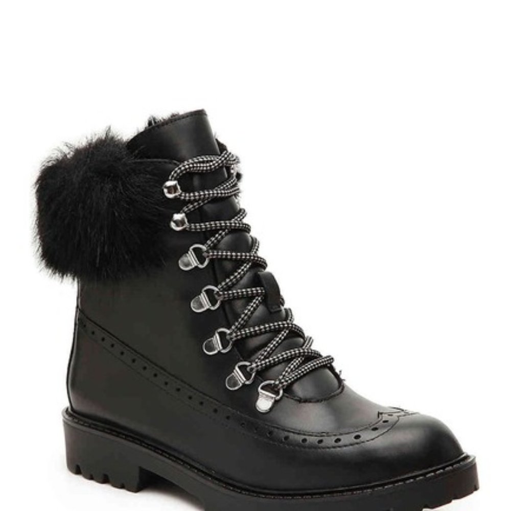 Faux Fur Cuff & Leather Combat B…